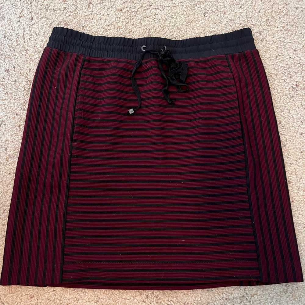 Loft Lou & Grey Ribbed Striped Skirt, Black and Burgundy, Tie Waist, Size XS